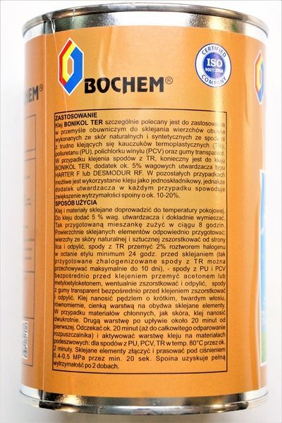 Клей поліуретановий для взуття, натуральної та синтетичної шкіри, каучуку (Десмокол) BONIKOL TER 0,8 кг/1 л. 3004 фото